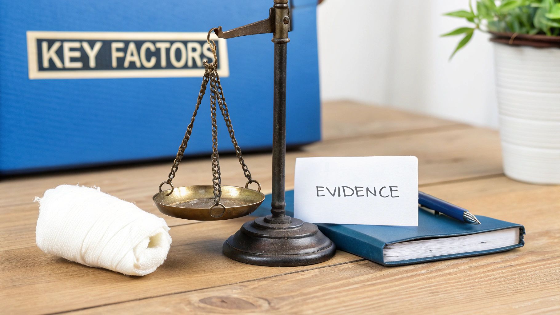 A legal professional points to a chart, explaining factors that impact a settlement to a client.