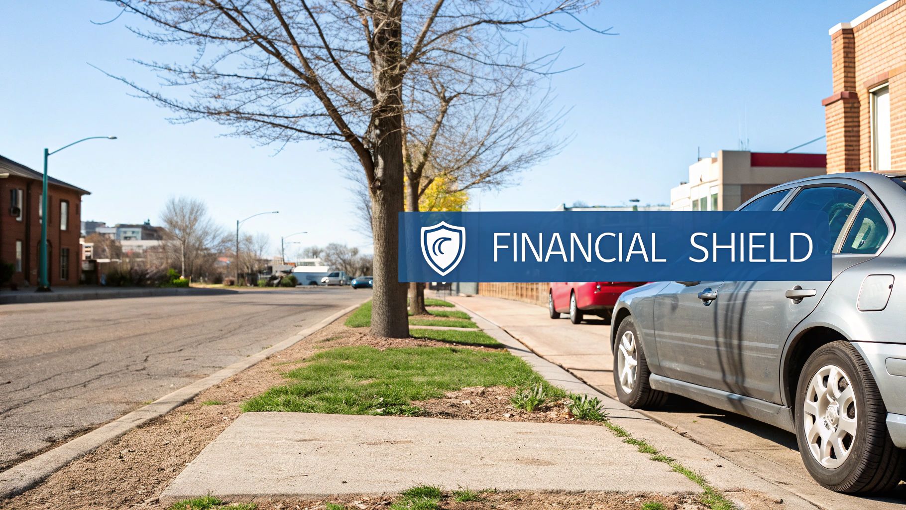 A shield icon protecting a car, symbolizing financial protection after an accident.