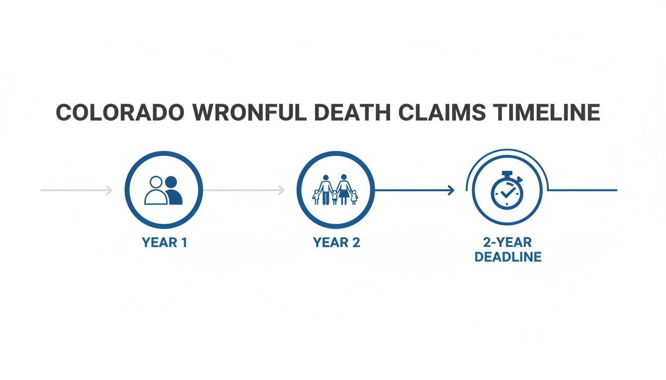 Infographic showing a timeline of a Colorado wrongful death claim.